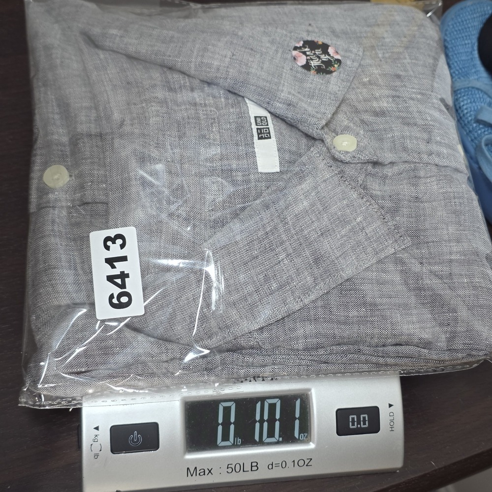 Uniqlo Linen Button Front Shirt‎ Mens L Long Sleeve Collared Neutral Gray Office - Picture 11 of 11